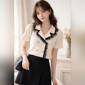 Miss Chipmunk Ruffle Trim Knit Top Cream Small